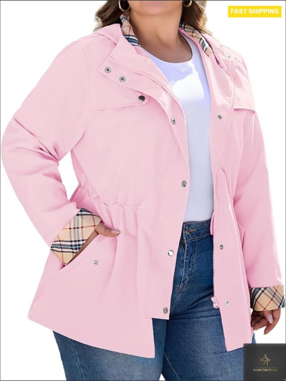Plus Size Long Raincoat Waterproof Hooded Lightweight Trench Jacket for Women